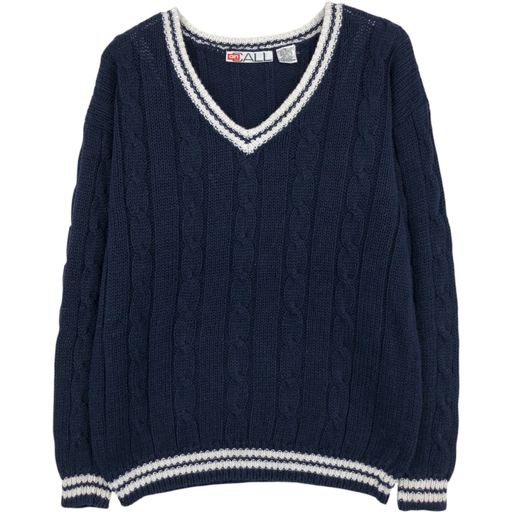 on CALL Ramie x Cotton Tilden Knit Sweater (Women's Size S) Lamy navy blue type Vintage Second Hand