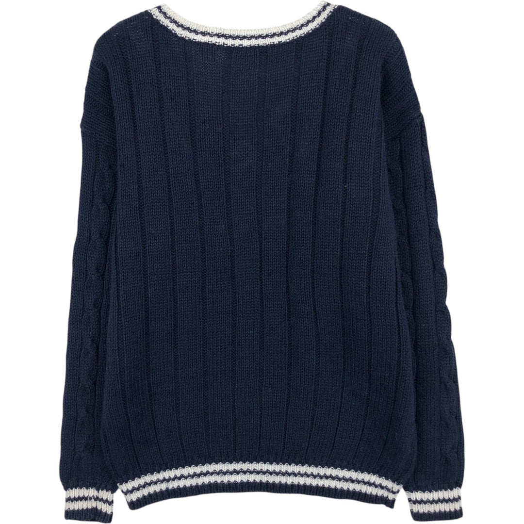 on CALL Ramie x Cotton Tilden Knit Sweater (Women's Size S) Lamy navy blue type Vintage Second Hand