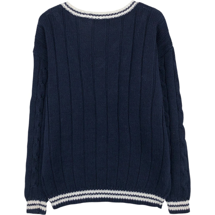 on CALL Ramie x Cotton Tilden Knit Sweater (Women's Size S) Lamy navy blue type Vintage Second Hand
