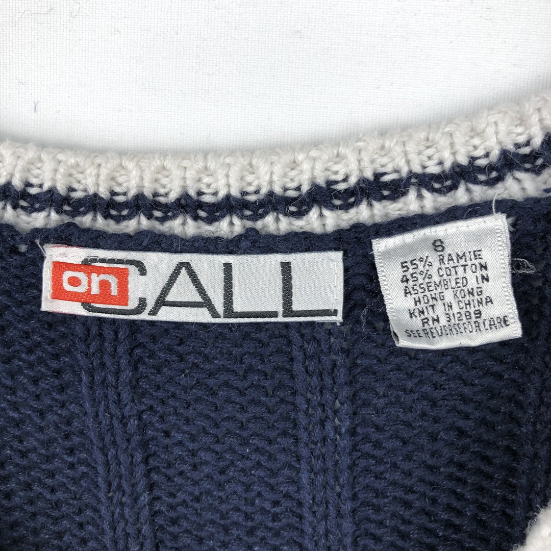 on CALL Ramie x Cotton Tilden Knit Sweater (Women's Size S) Lamy navy blue type Vintage Second Hand