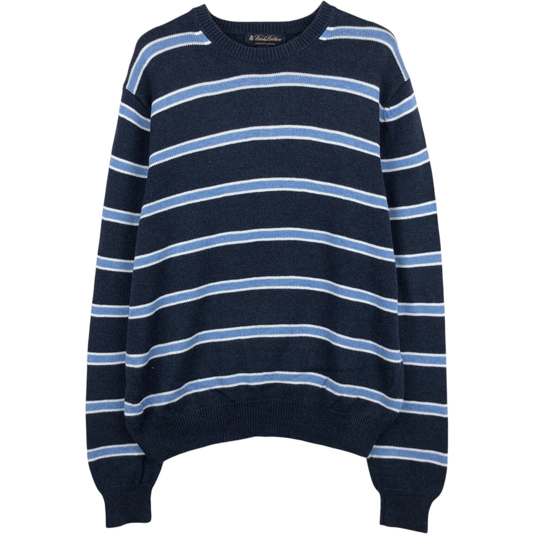 Brooks Brothers Border Pattern Cotton Knit Sweater, Men's Size S (approx.) cotton navy blue type Vintage Second Hand