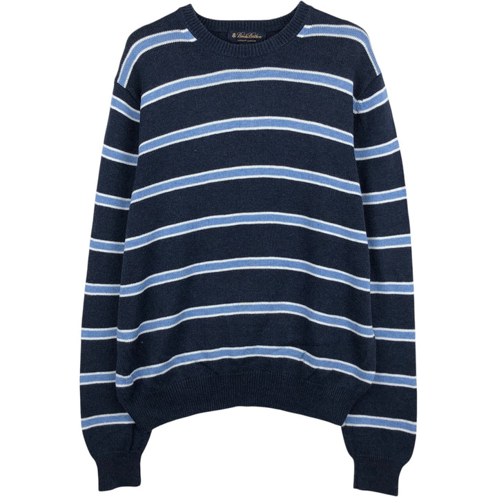 Brooks Brothers Border Pattern Cotton Knit Sweater, Men's Size S (approx.) cotton navy blue type Vintage Second Hand