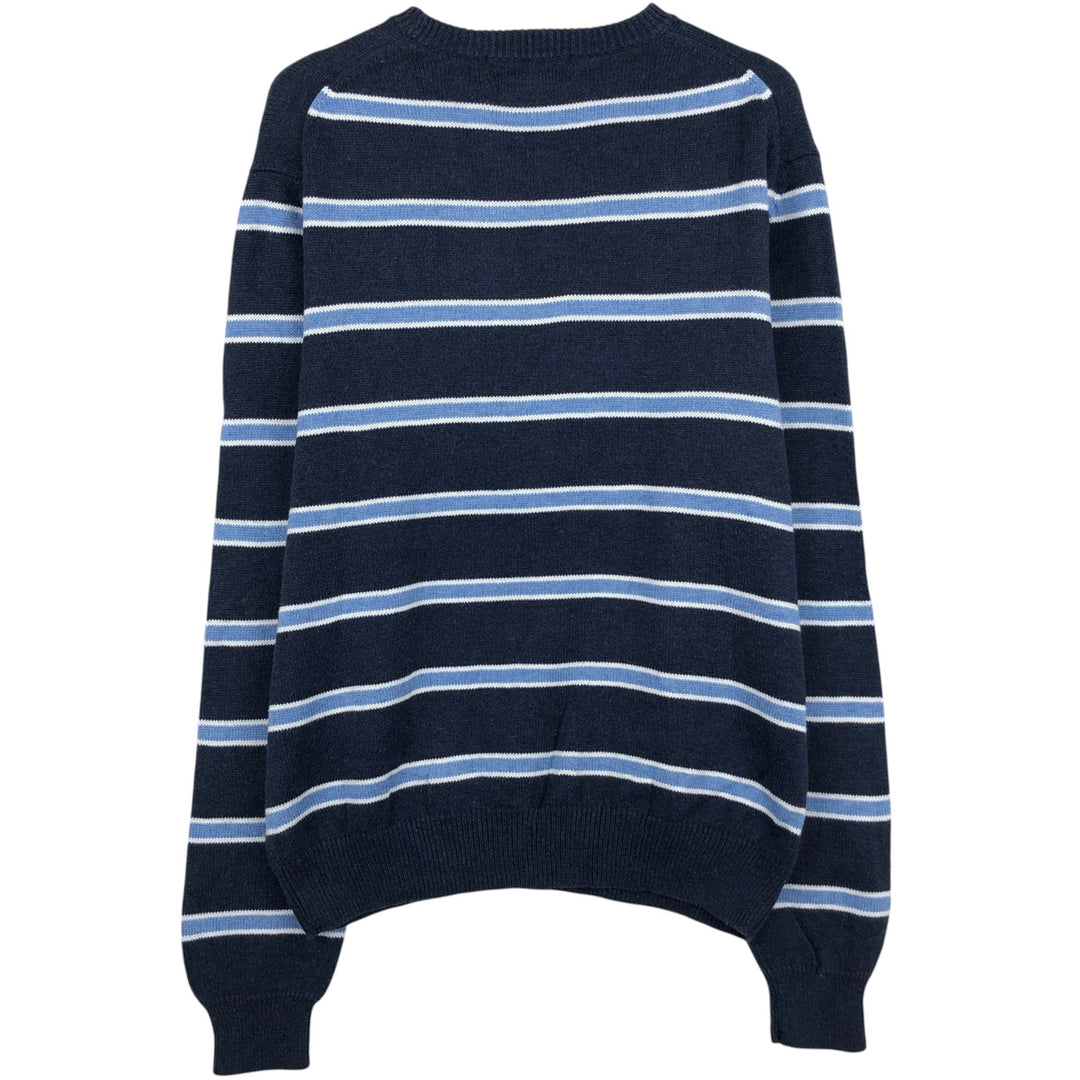 Brooks Brothers Border Pattern Cotton Knit Sweater, Men's Size S (approx.) cotton navy blue type Vintage Second Hand