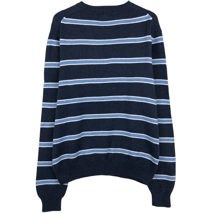 Brooks Brothers Border Pattern Cotton Knit Sweater, Men's Size S (approx.) cotton navy blue type Vintage Second Hand
