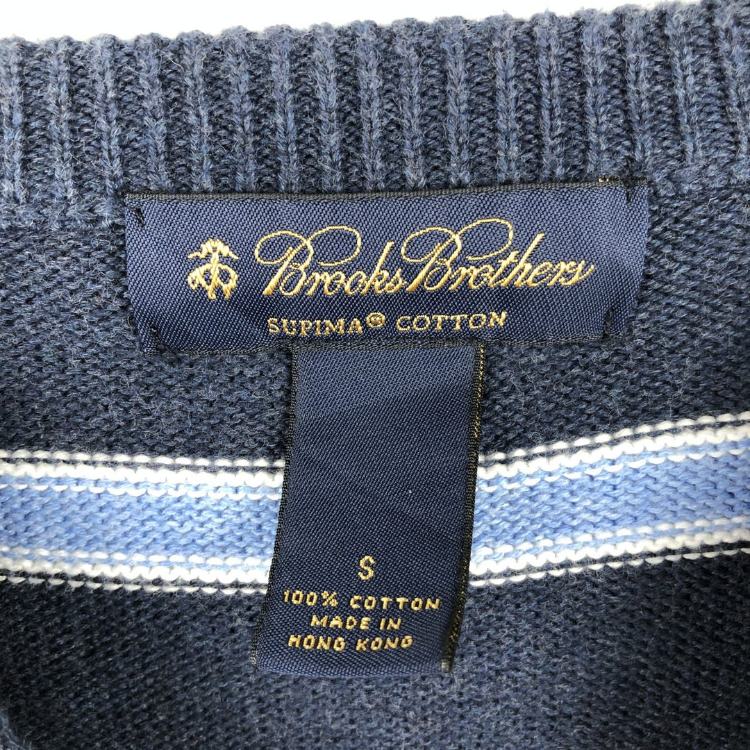 Brooks Brothers Border Pattern Cotton Knit Sweater, Men's Size S (approx.) cotton navy blue type Vintage Second Hand