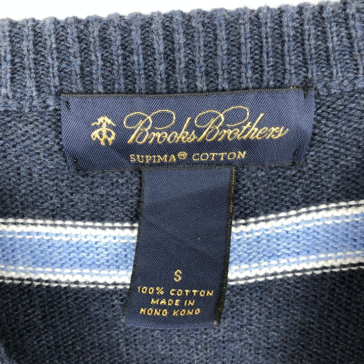 Brooks Brothers Border Pattern Cotton Knit Sweater, Men's Size S (approx.) cotton navy blue type Vintage Second Hand