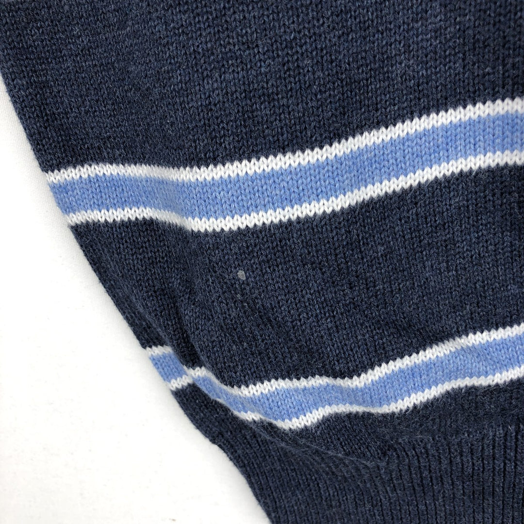 Brooks Brothers Border Pattern Cotton Knit Sweater, Men's Size S (approx.) cotton navy blue type Vintage Second Hand