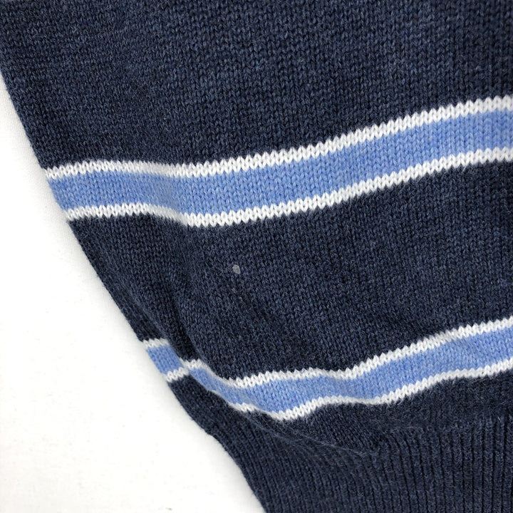 Brooks Brothers Border Pattern Cotton Knit Sweater, Men's Size S (approx.) cotton navy blue type Vintage Second Hand
