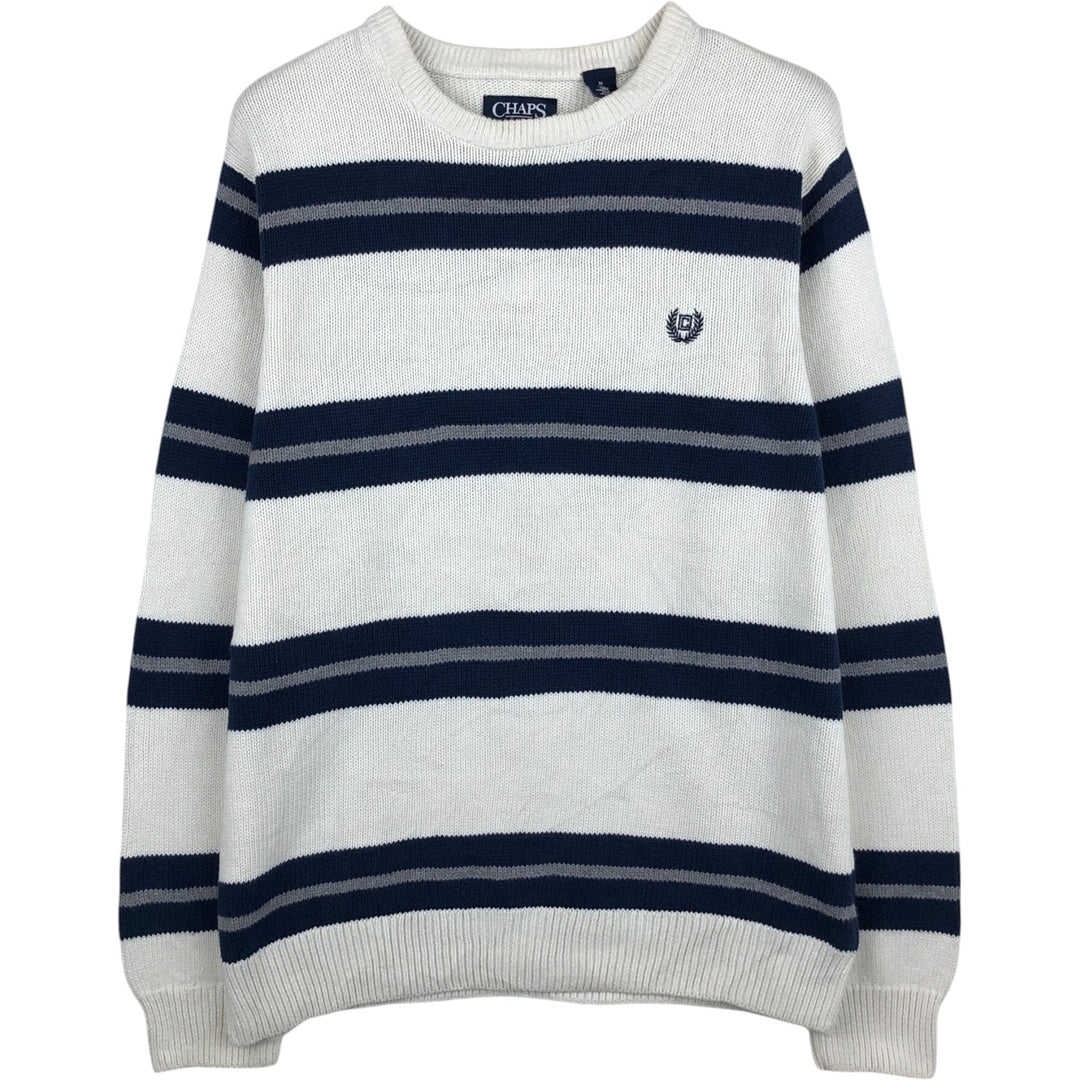 Ralph Lauren CHAPS striped cotton knit sweater, men's size M (approx.) cotton white type Vintage Second Hand