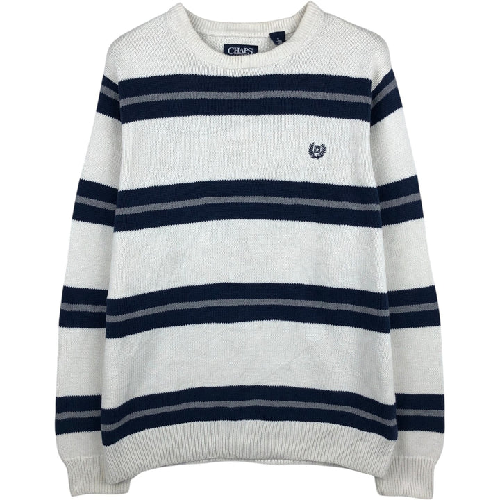Ralph Lauren CHAPS striped cotton knit sweater, men's size M (approx.) cotton white type Vintage Second Hand