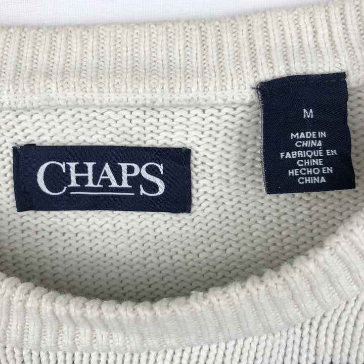 Ralph Lauren CHAPS striped cotton knit sweater, men's size M (approx.) cotton white type Vintage Second Hand