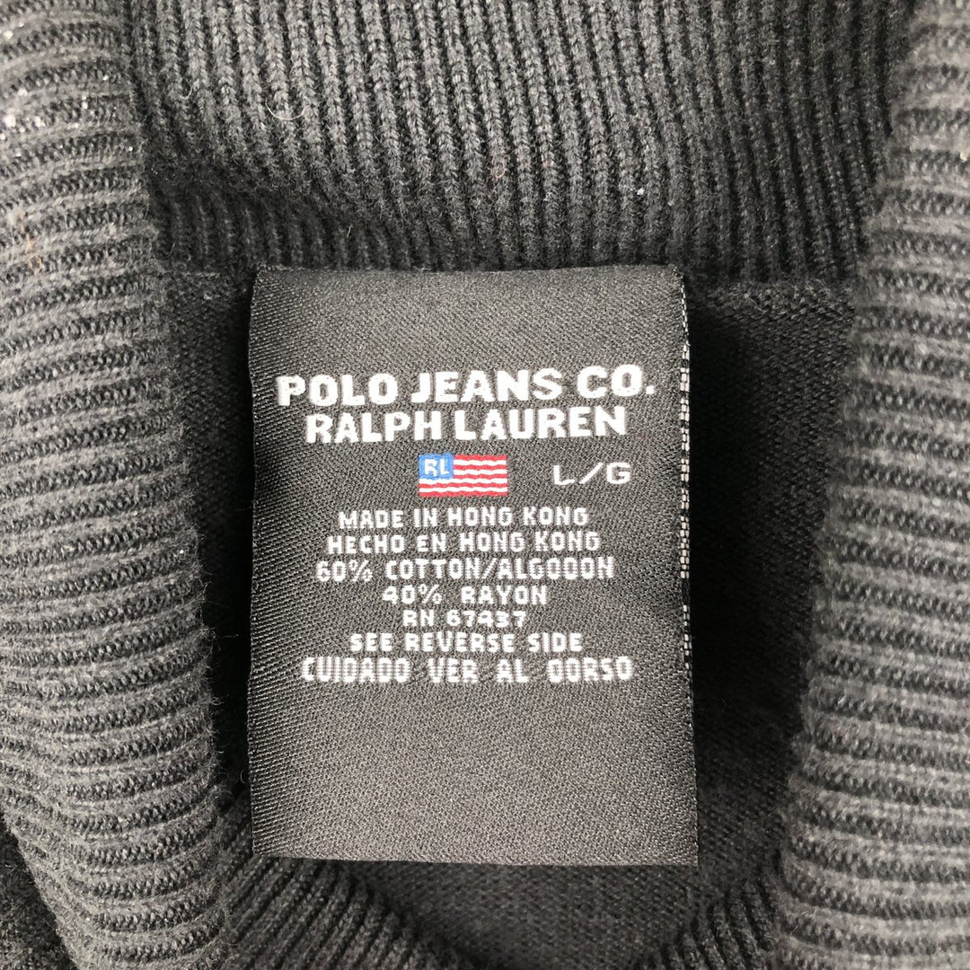 2000'S Ralph Lauren POLO JEANS COMPANY Diamond Pattern Turtleneck Cotton Knit Sweater, Women's Size L (approx.) cotton black type Vintage Second Hand
