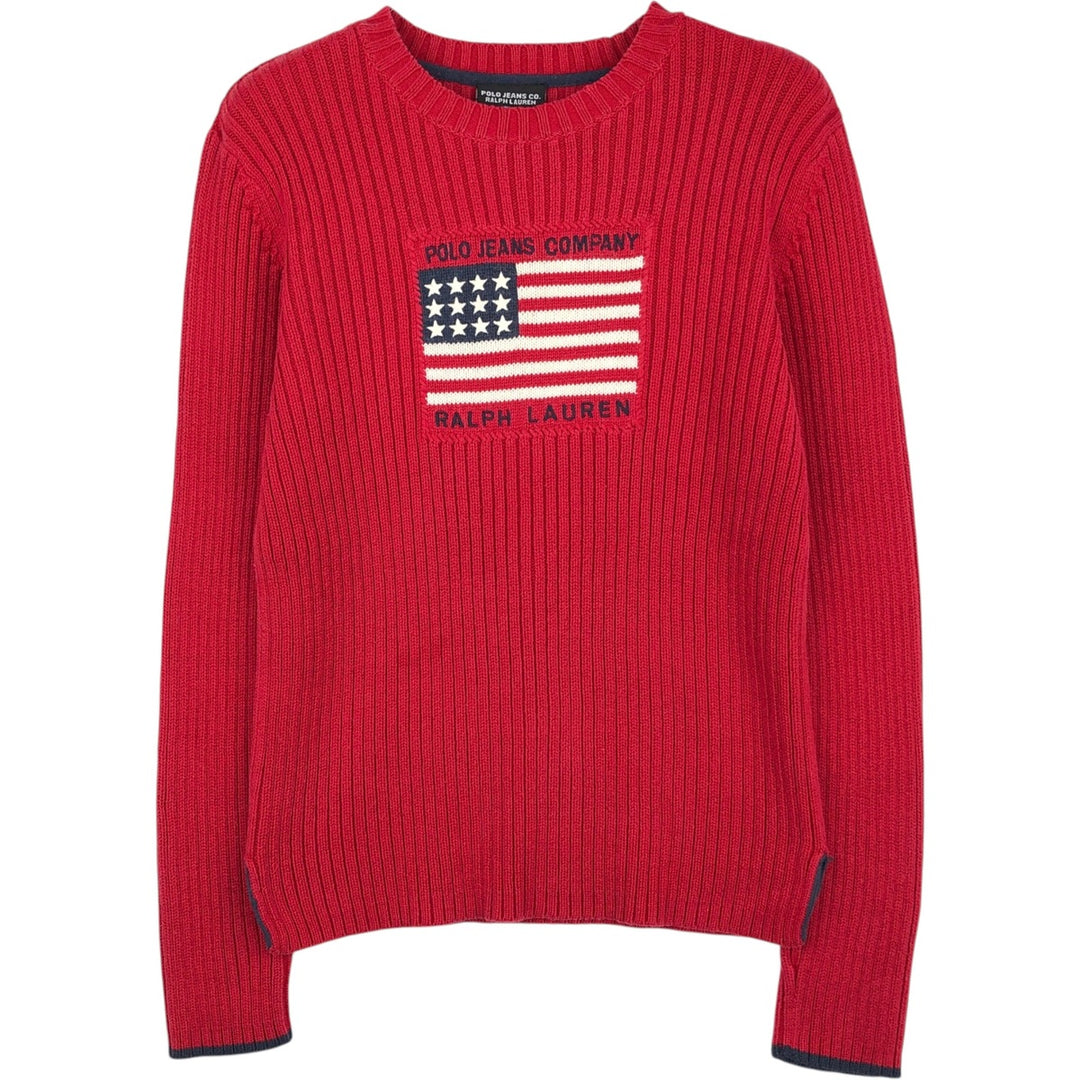2000'S Ralph Lauren POLO JEANS COMPANY ribbed cotton knit sweater with American flag pattern, women's size L (approx.) cotton red type Vintage Second Hand