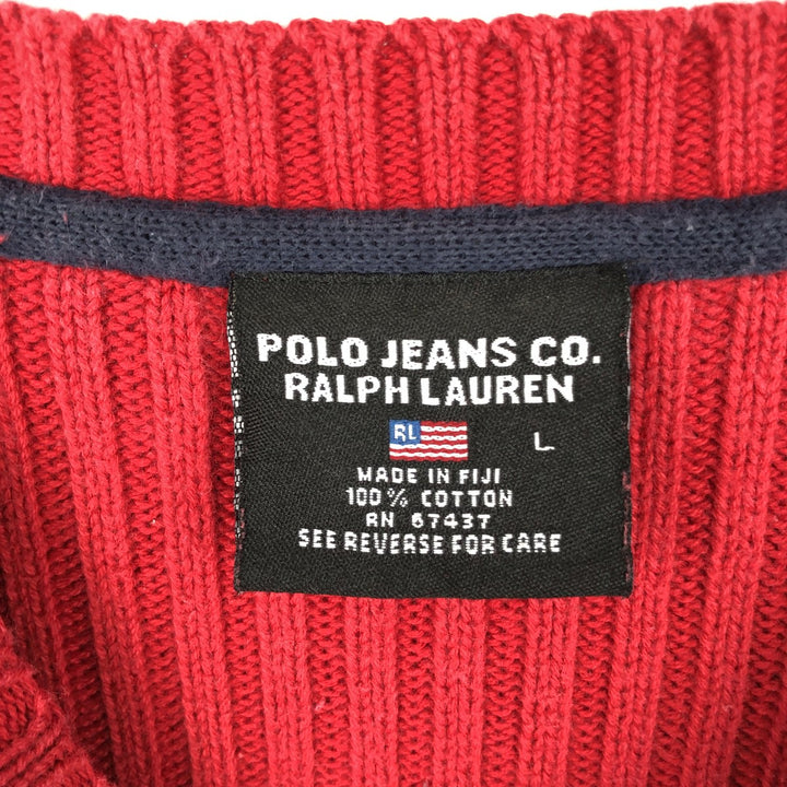 2000'S Ralph Lauren POLO JEANS COMPANY ribbed cotton knit sweater with American flag pattern, women's size L (approx.) cotton red type Vintage Second Hand