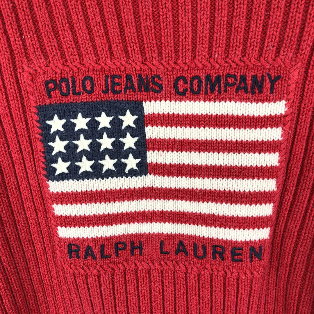 2000'S Ralph Lauren POLO JEANS COMPANY ribbed cotton knit sweater with American flag pattern, women's size L (approx.) cotton red type Vintage Second Hand