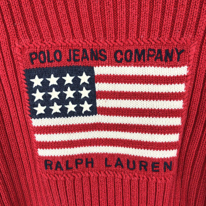 2000'S Ralph Lauren POLO JEANS COMPANY ribbed cotton knit sweater with American flag pattern, women's size L (approx.) cotton red type Vintage Second Hand