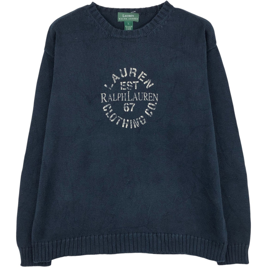 Ralph Lauren Lauren cotton knit sweater, women's size L cotton navy blue type Vintage Second Hand