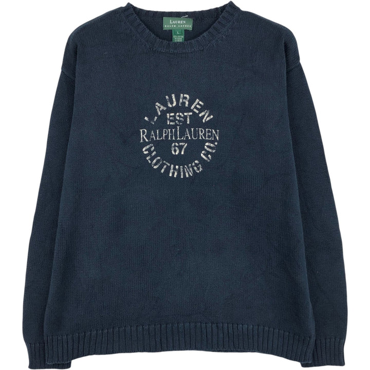 Ralph Lauren Lauren cotton knit sweater, women's size L cotton navy blue type Vintage Second Hand