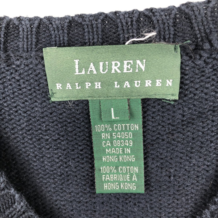 Ralph Lauren Lauren cotton knit sweater, women's size L cotton navy blue type Vintage Second Hand