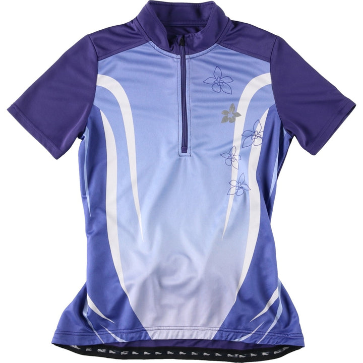 Crivit Floral Print Half-Zip Short-Sleeve Cycling Shirt, Women's Size M (approx.) polyester blue type Vintage Second Hand
