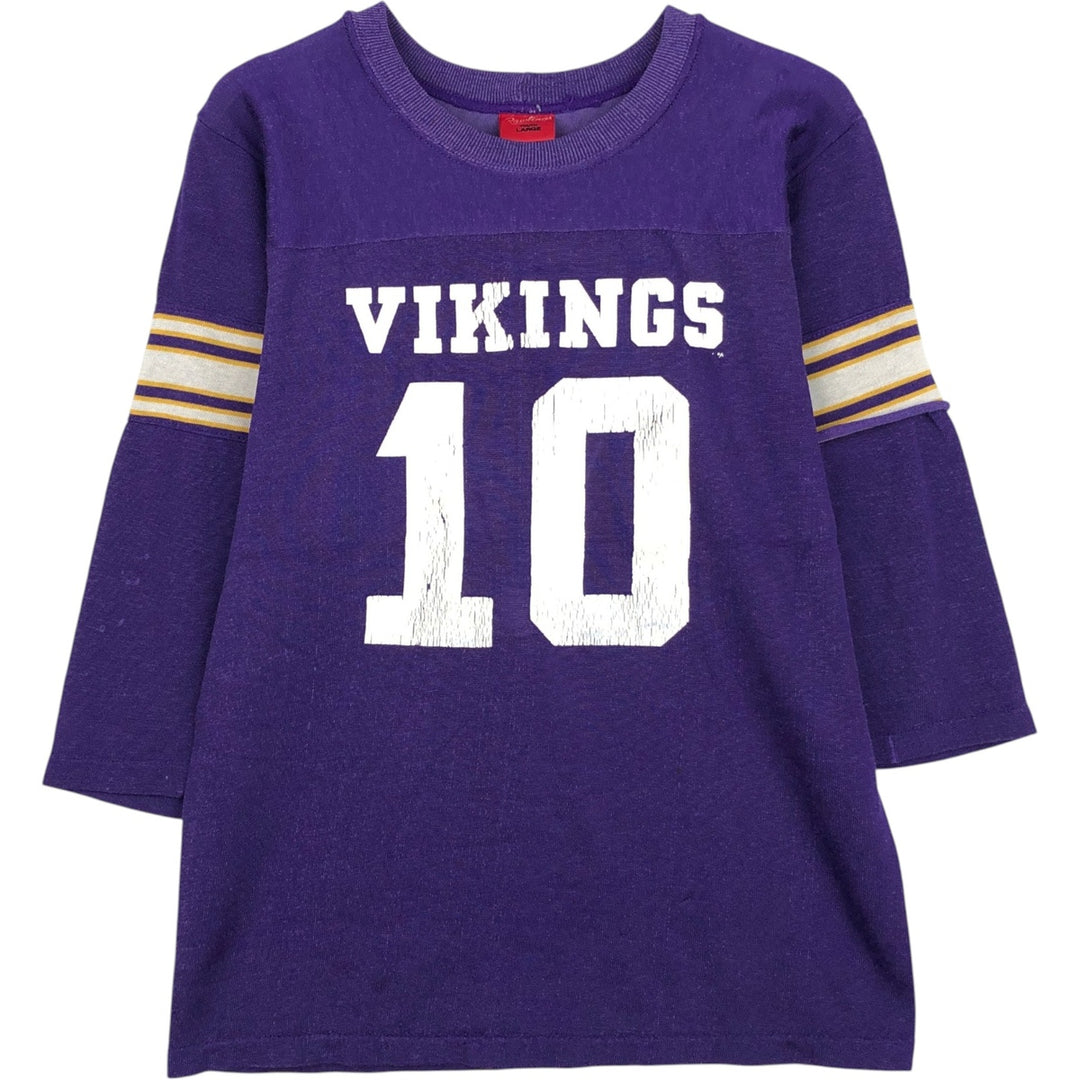 90'S Rawlings NFL Minnesota Vikings 3/4 Sleeve Sports Print T-Shirt, Women's Size S (Equivalent), Vintage unclear purple type Vintage Second Hand