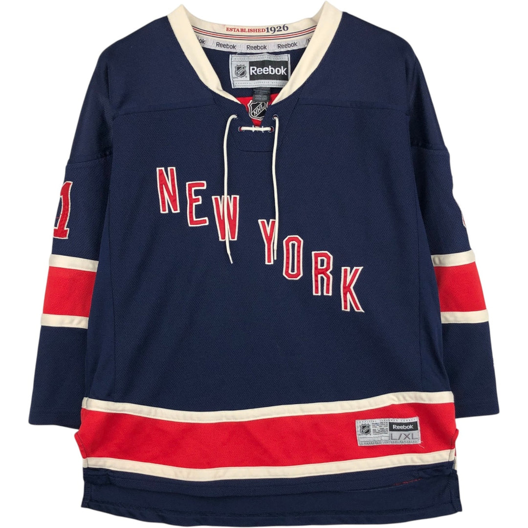 Reebok NHL New York Rangers 3/4 Sleeve Lace-Up Game Shirt Hockey Shirt Women's Size M (approx.) polyester navy blue type Vintage Second Hand