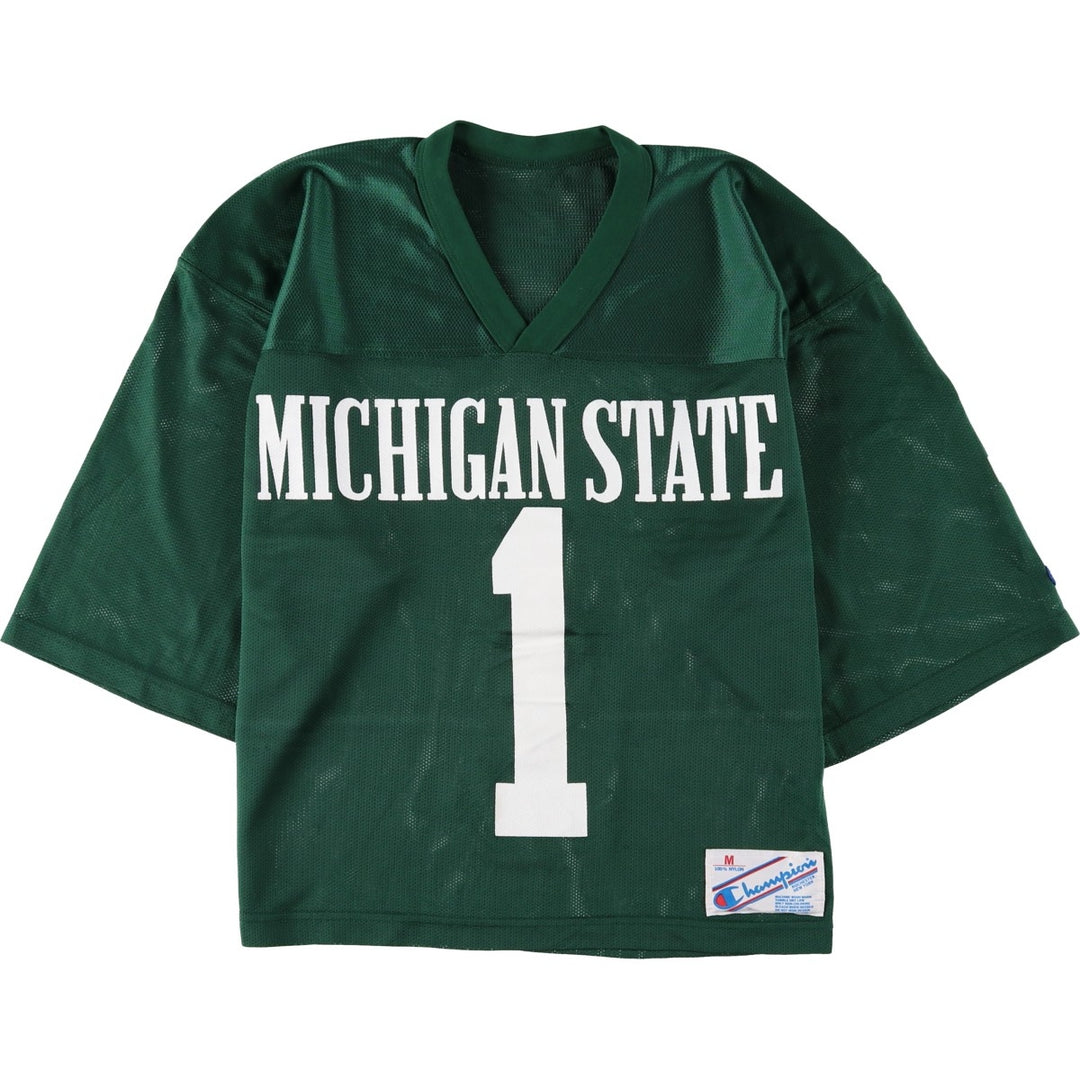 Champion MICHIGAN STATE College V-Neck 3/4 Sleeve Mesh Game Shirt, Made in USA, Women's Size M (approx.) Nylon green type Vintage Second Hand