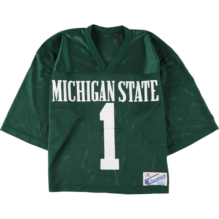 Champion MICHIGAN STATE College V-Neck 3/4 Sleeve Mesh Game Shirt, Made in USA, Women's Size M (approx.) Nylon green type Vintage Second Hand