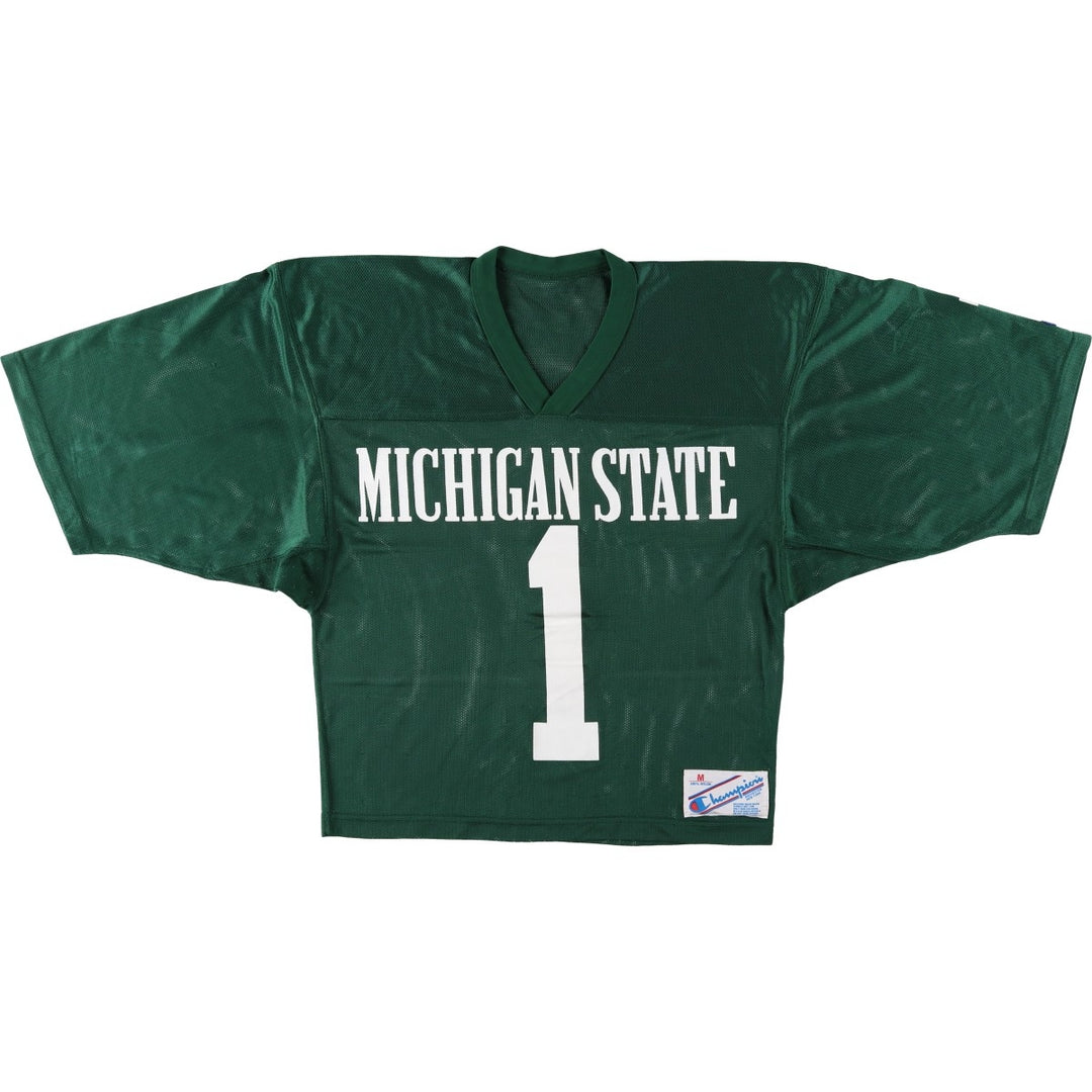 Champion MICHIGAN STATE College V-Neck 3/4 Sleeve Mesh Game Shirt, Made in USA, Women's Size M (approx.) Nylon green type Vintage Second Hand