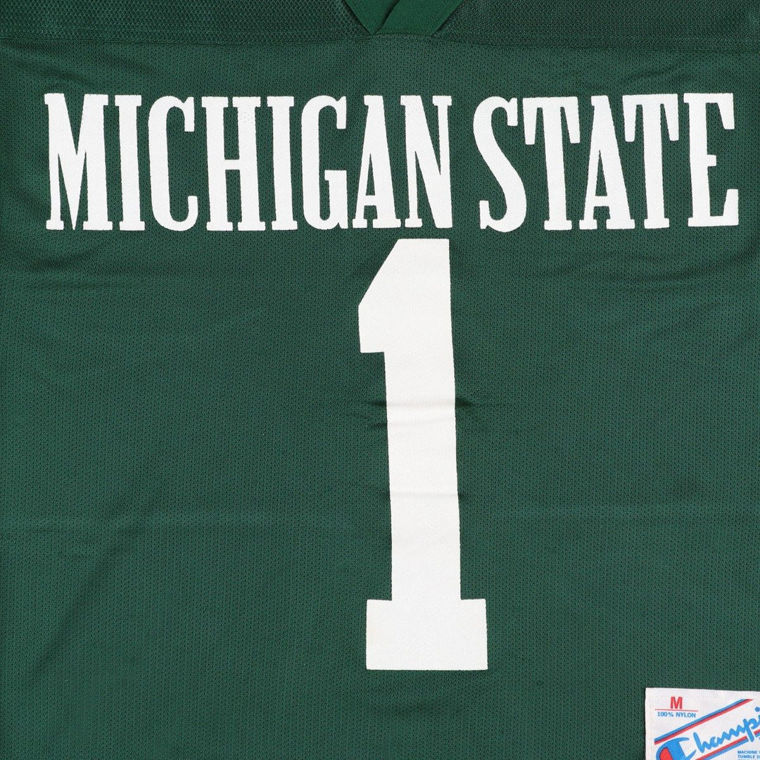 Champion MICHIGAN STATE College V-Neck 3/4 Sleeve Mesh Game Shirt, Made in USA, Women's Size M (approx.) Nylon green type Vintage Second Hand