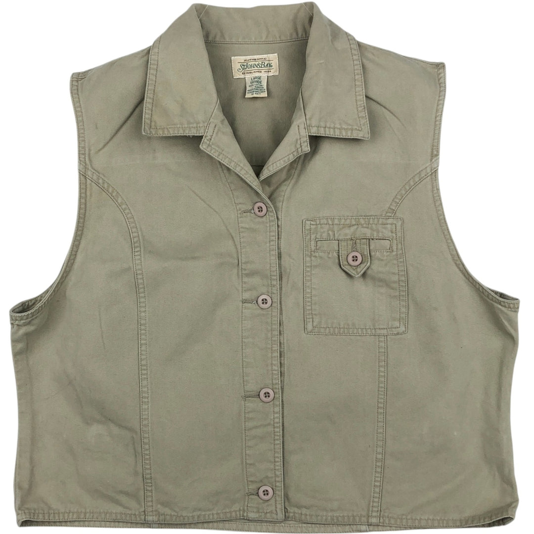 90s-00'S St. John's Bay cotton vest, women's size L (approx.), vintage. cotton Khaki type beige Vintage Second Hand