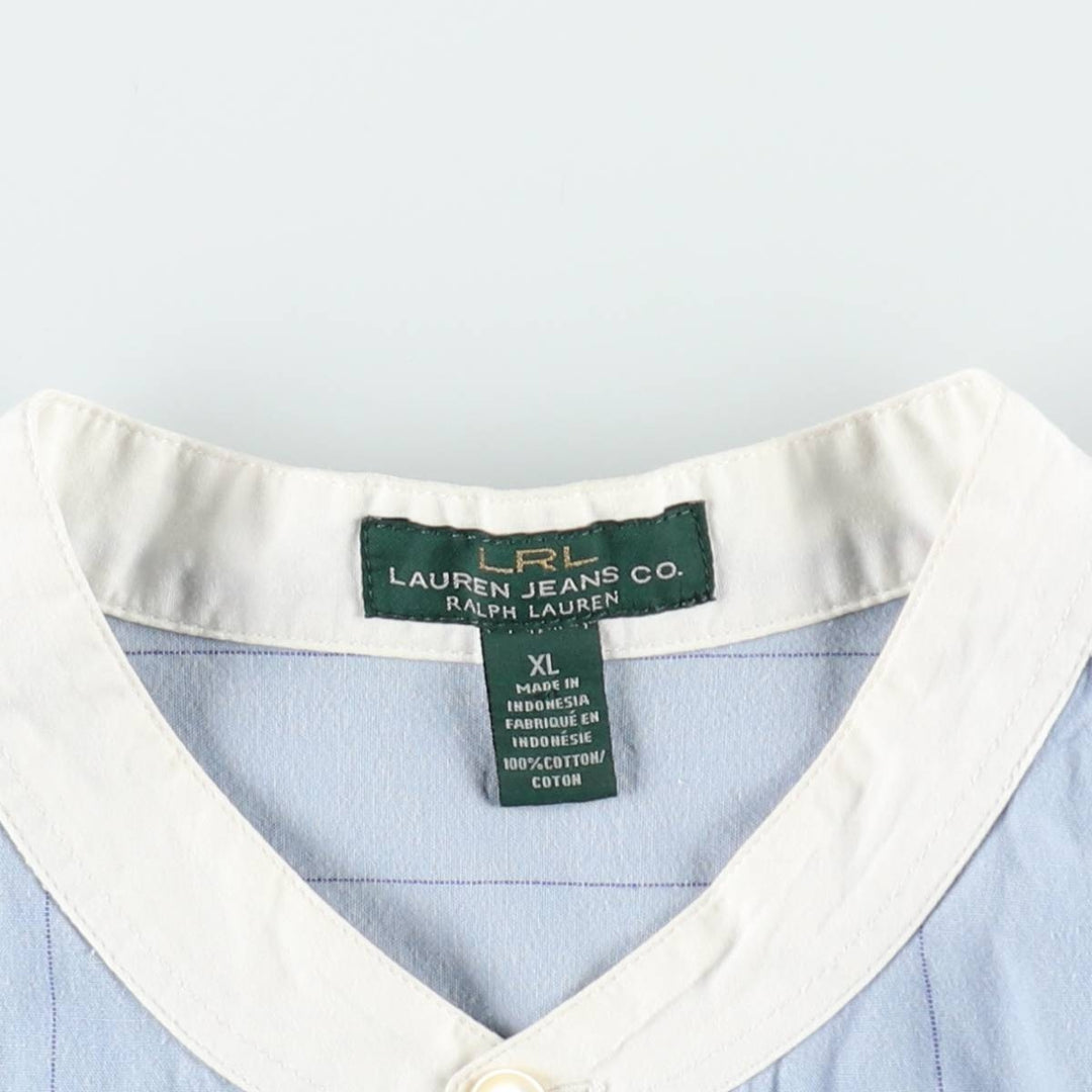 Ralph Lauren LRL LAUREN JEANS COMPANY Stand Collar Long Sleeve Cotton Stripe Shirt, Women's Size XL (approx.) cotton Blue type light blue Vintage Second Hand