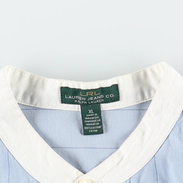 Ralph Lauren LRL LAUREN JEANS COMPANY Stand Collar Long Sleeve Cotton Stripe Shirt, Women's Size XL (approx.) cotton Blue type light blue Vintage Second Hand