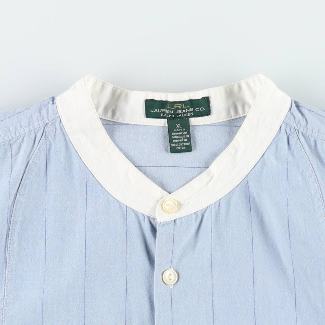 Ralph Lauren LRL LAUREN JEANS COMPANY Stand Collar Long Sleeve Cotton Stripe Shirt, Women's Size XL (approx.) cotton Blue type light blue Vintage Second Hand