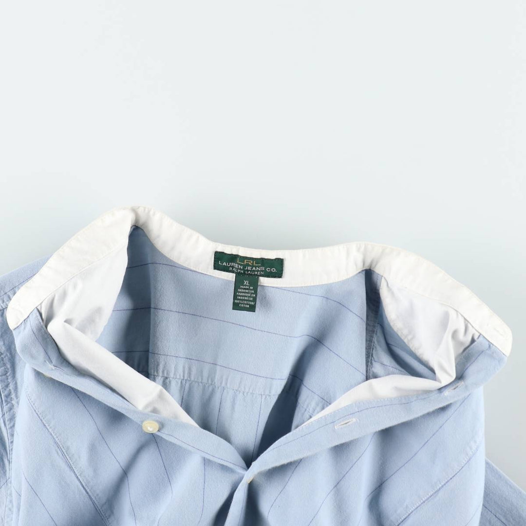 Ralph Lauren LRL LAUREN JEANS COMPANY Stand Collar Long Sleeve Cotton Stripe Shirt, Women's Size XL (approx.) cotton Blue type light blue Vintage Second Hand