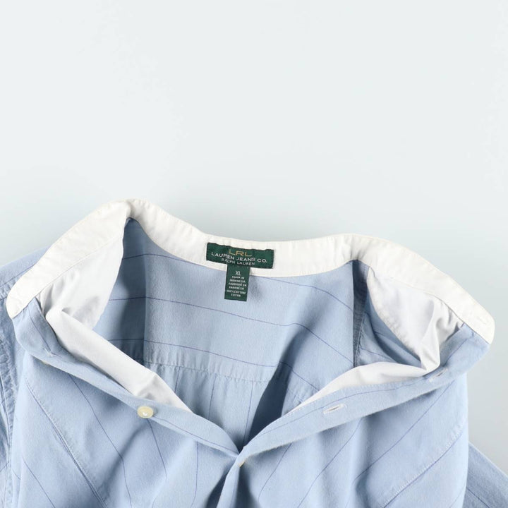 Ralph Lauren LRL LAUREN JEANS COMPANY Stand Collar Long Sleeve Cotton Stripe Shirt, Women's Size XL (approx.) cotton Blue type light blue Vintage Second Hand