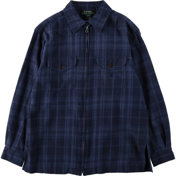 Ralph Lauren LAUREN Full-Zip Long-Sleeve Cotton Check Shirt, Women's Size M (approx.) cotton navy blue type Vintage Second Hand