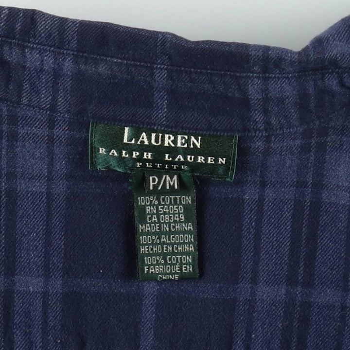 Ralph Lauren LAUREN Full-Zip Long-Sleeve Cotton Check Shirt, Women's Size M (approx.) cotton navy blue type Vintage Second Hand