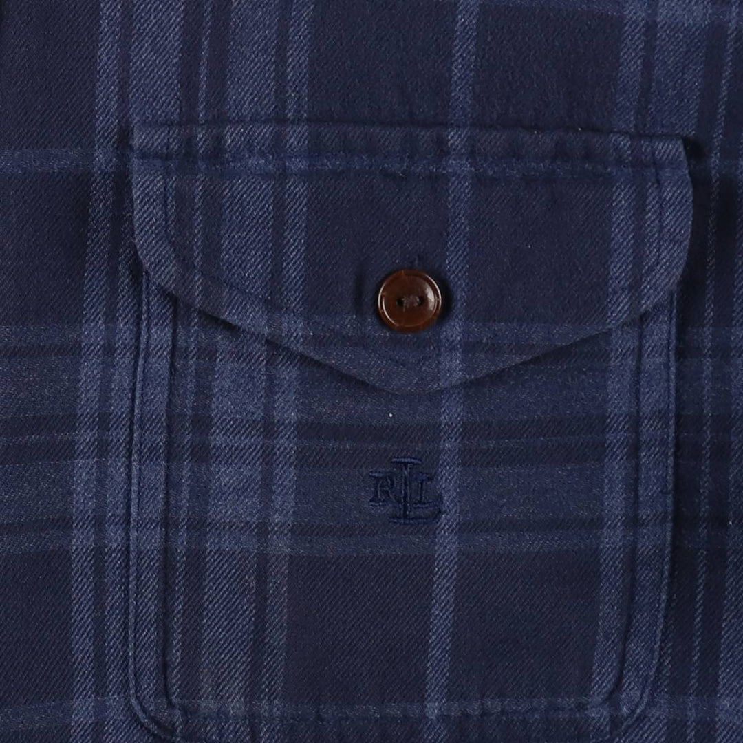 Ralph Lauren LAUREN Full-Zip Long-Sleeve Cotton Check Shirt, Women's Size M (approx.) cotton navy blue type Vintage Second Hand