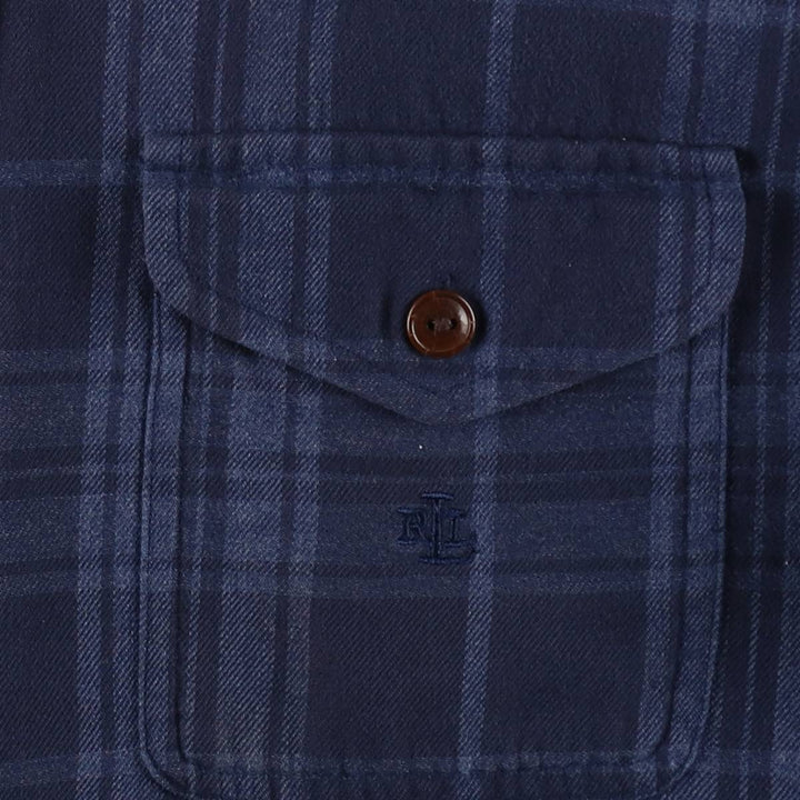 Ralph Lauren LAUREN Full-Zip Long-Sleeve Cotton Check Shirt, Women's Size M (approx.) cotton navy blue type Vintage Second Hand