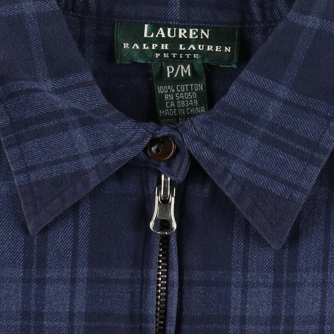 Ralph Lauren LAUREN Full-Zip Long-Sleeve Cotton Check Shirt, Women's Size M (approx.) cotton navy blue type Vintage Second Hand