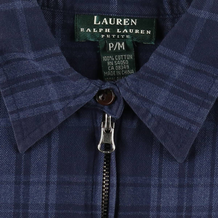 Ralph Lauren LAUREN Full-Zip Long-Sleeve Cotton Check Shirt, Women's Size M (approx.) cotton navy blue type Vintage Second Hand