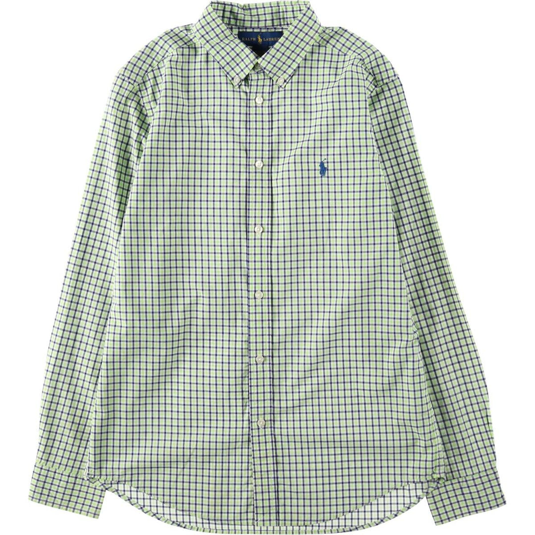 Ralph Lauren long-sleeved button-down check shirt, women's size XL. cotton green type yellow green Vintage Second Hand