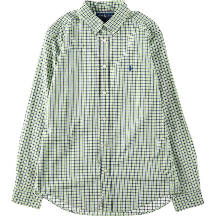 Ralph Lauren long-sleeved button-down check shirt, women's size XL. cotton green type yellow green Vintage Second Hand