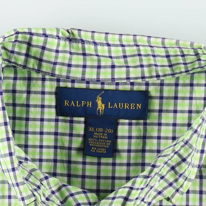 Ralph Lauren long-sleeved button-down check shirt, women's size XL. cotton green type yellow green Vintage Second Hand