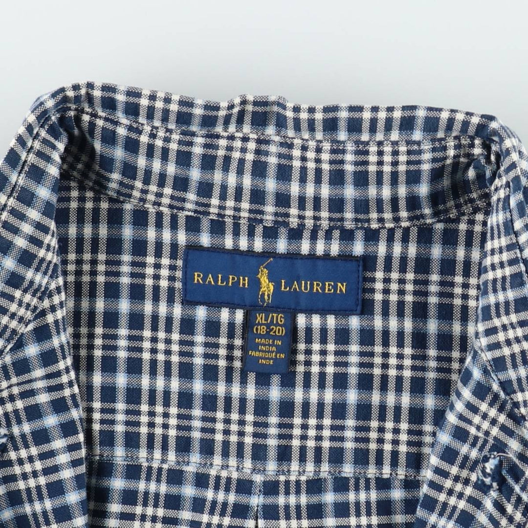 Ralph Lauren long-sleeved button-down check shirt, women's size XL. cotton navy blue type Vintage Second Hand