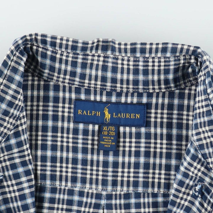 Ralph Lauren long-sleeved button-down check shirt, women's size XL. cotton navy blue type Vintage Second Hand