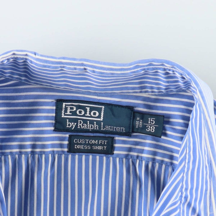 Ralph Lauren POLO by Ralph Lauren CUSTOM FIT DRESS SHIRT Long-sleeved cotton striped shirt, women's size L equivalent. cotton blue type Vintage Second Hand