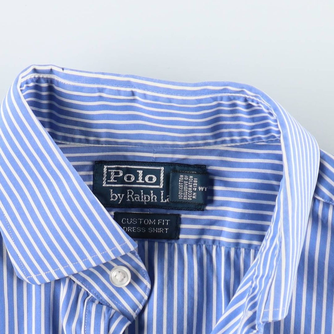 Ralph Lauren POLO by Ralph Lauren CUSTOM FIT DRESS SHIRT Long-sleeved cotton striped shirt, women's size L equivalent. cotton blue type Vintage Second Hand