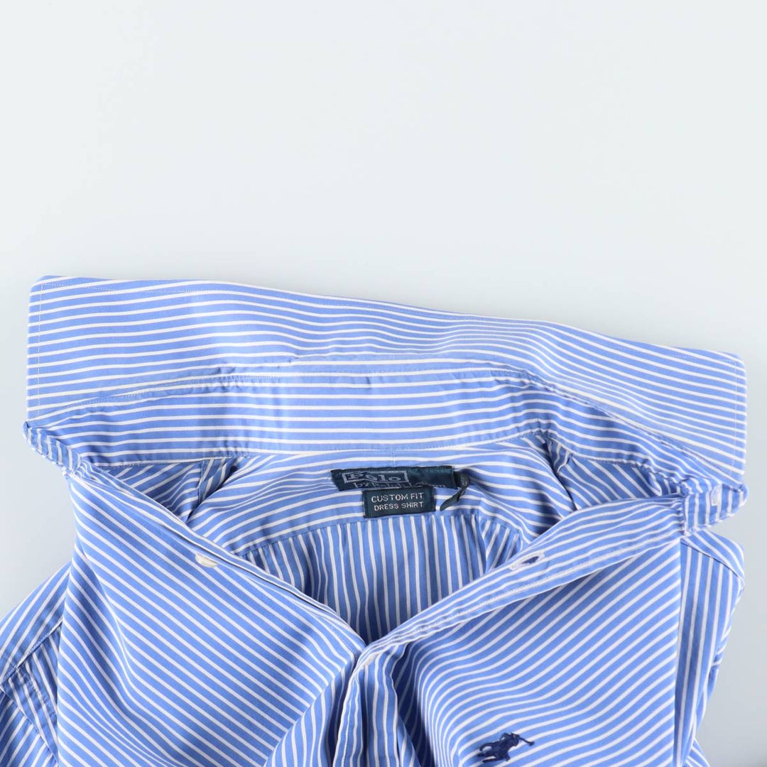 Ralph Lauren POLO by Ralph Lauren CUSTOM FIT DRESS SHIRT Long-sleeved cotton striped shirt, women's size L equivalent. cotton blue type Vintage Second Hand